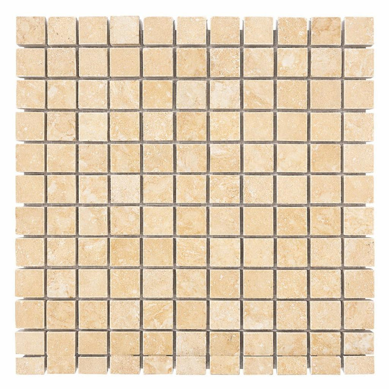Durango / Paredon (Mexican) - Cross Cut Durango Travertine 1x1 Tumbled Travertine Mosaic