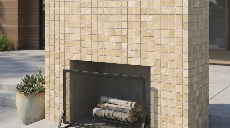 Durango / Paredon (Mexican) - Cross Cut Durango Travertine 1x1 Tumbled Travertine Mosaic