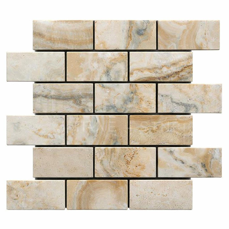Antico Onyx 2x4 Tumbled Travertine Brick Joint Mosaic Brick Mosaic