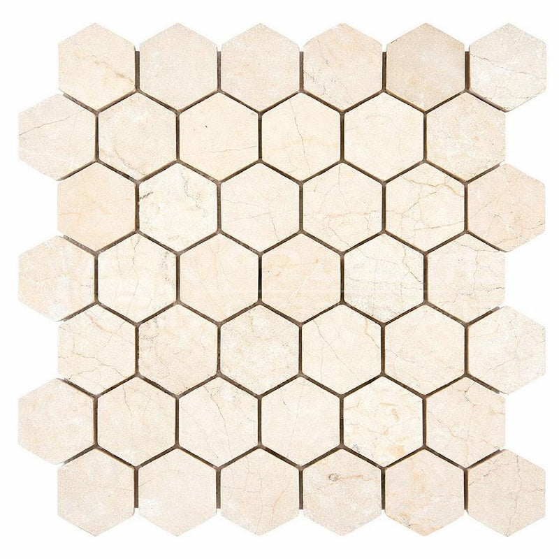 Crema Marfil (Spanish) Marble 2x2 Cream Tumbled Hexagon Mosaic