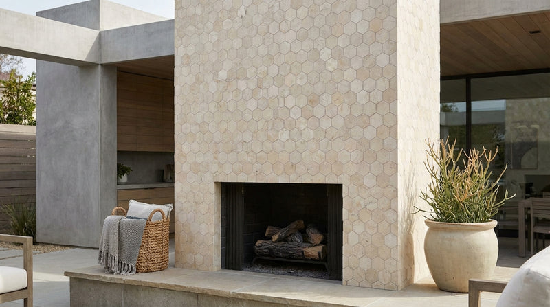 Crema Marfil (Spanish) Marble 2x2 Cream Tumbled Hexagon Mosaic