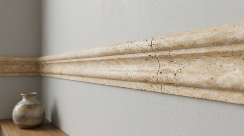 Noce Exotic (Vein-Cut) Travertine 2x12 Honed Travertine Tile Milano (Crown / Mercer) Molding Milano Molding