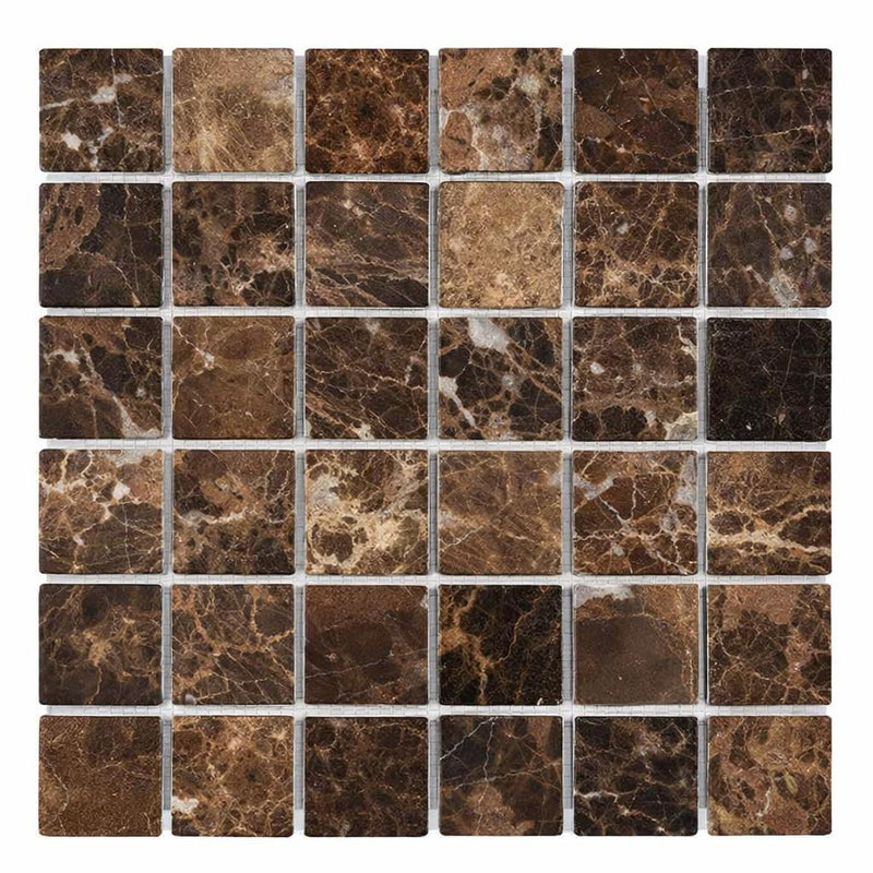 Emperador Dark (Spanish) Marble 2x2 Tumbled Mosaic