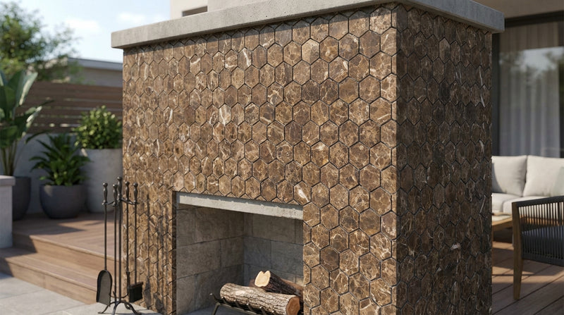 Emperador Dark (Spanish) Marble 2x2 Tumbled Hexagon Mosaic