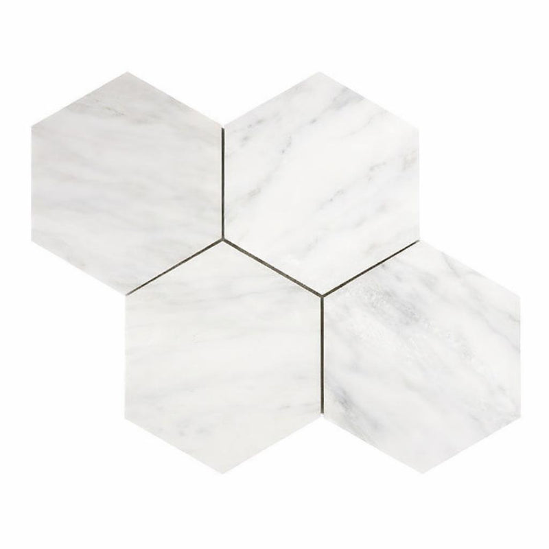 Oriental White (Asian Statuary) Marble 6x6 Honed Hexagon Mosaic