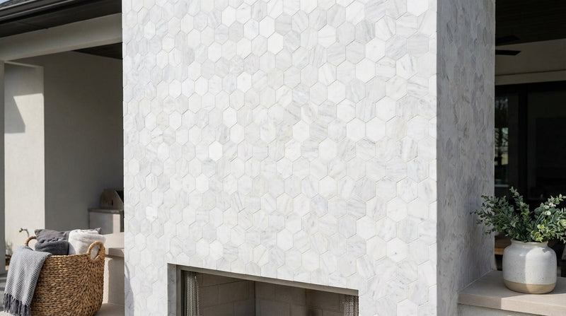 Oriental White (Asian Statuary) Marble 6x6 Honed Hexagon Mosaic