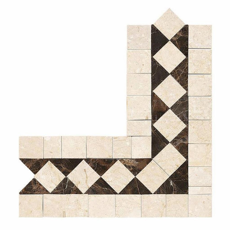 Crema Marfil (Spanish) Crema Marfil Marble Cream Polished Tile BIAS Border CORNER w/ Emp. Dark Dots