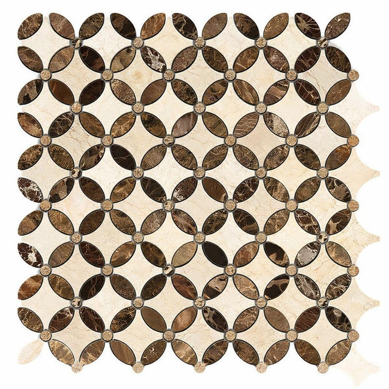 Crema Marfil (Spanish) Crema Marfil Marble Cream Polished Tile Florida Flower Border CORNER (Crema Marfil + Emp. Light + Emp. Dark)