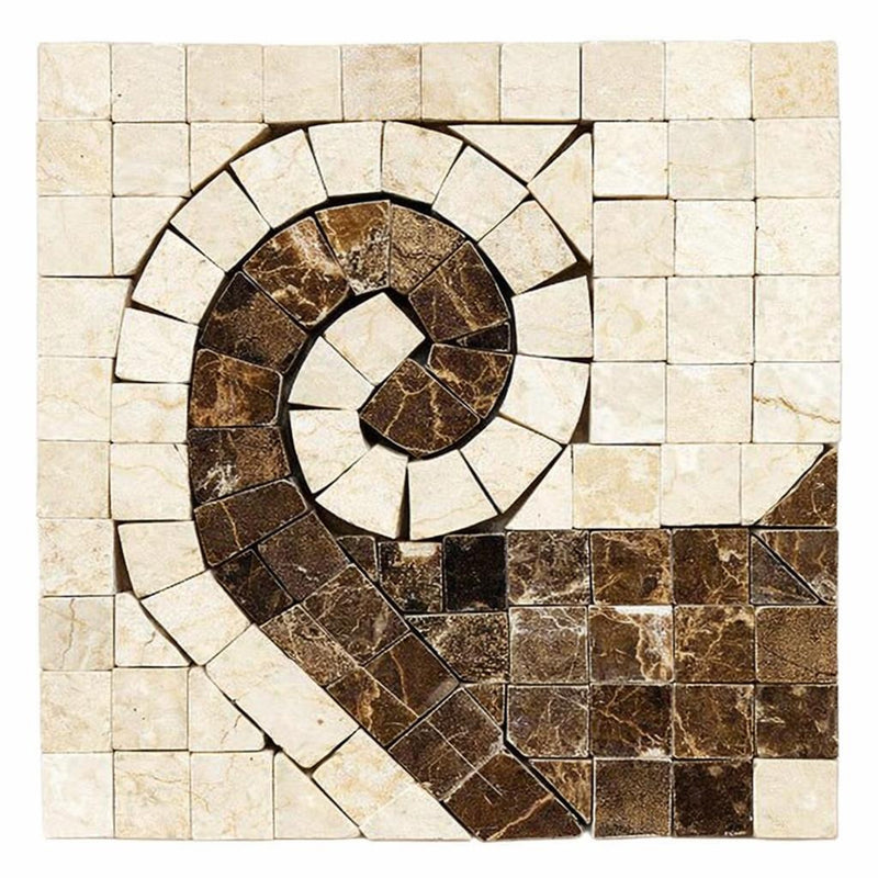 Crema Marfil (Spanish) Crema Marfil Marble Cream Polished Tile Wave Border CORNER (Crema Marfil + Emp. Dark)