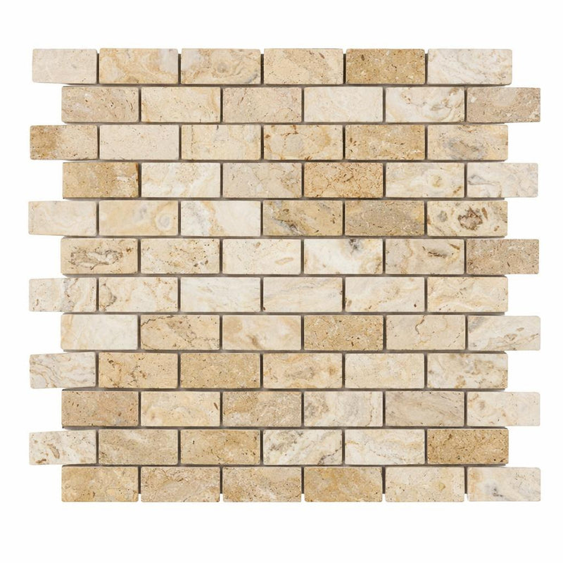 Latravonya Travertine 1x2 Filled & Honed Travertine Brick Joint Mosaic Brick Mosaic
