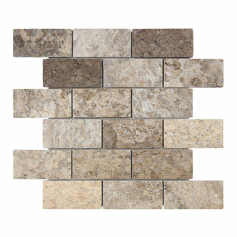 Silver (Pewter Blend) Travertine 2x4 Tumbled Travertine Brick Joint Mosaic Brick Mosaic