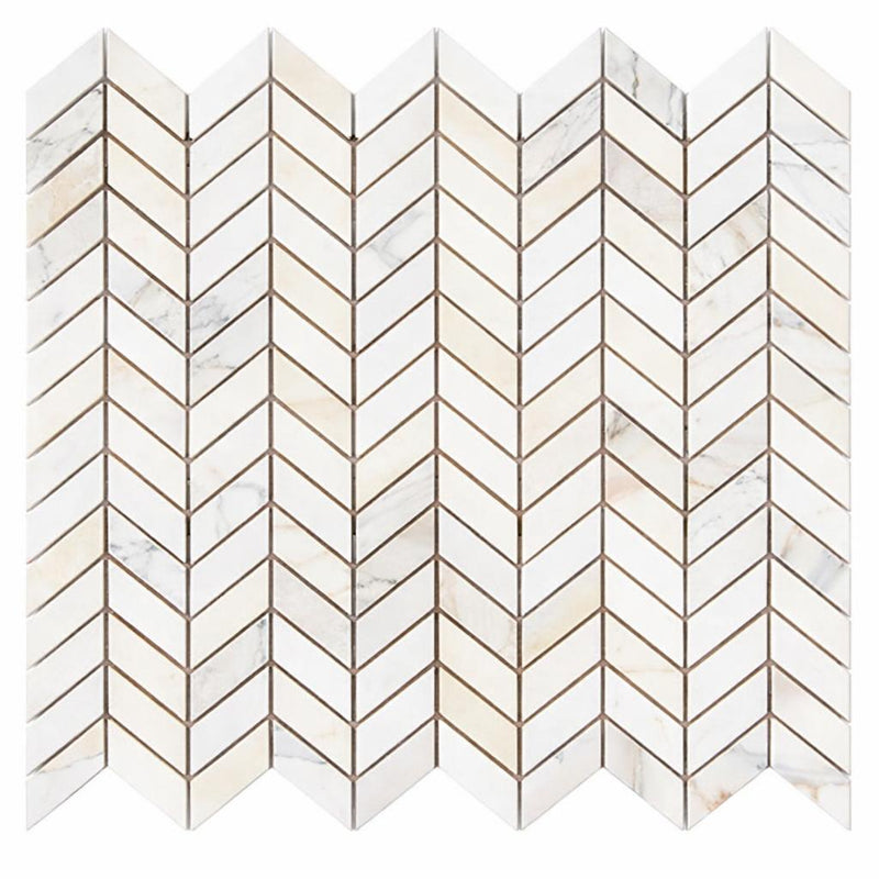 Calacatta Gold (Italian) Marble Honed Chevron Mosaic Chevron (Mini)