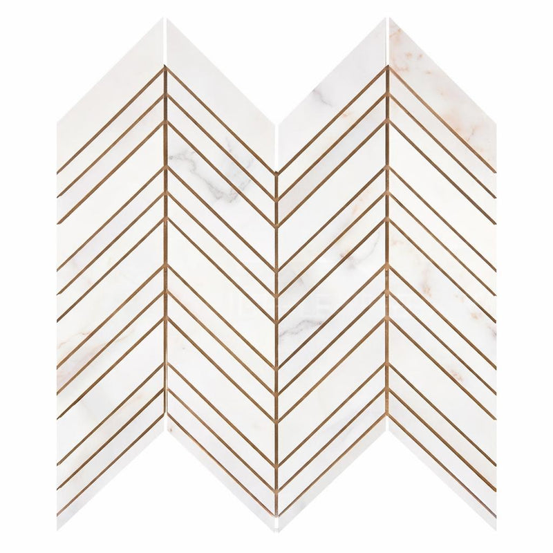 Calacatta Gold (Italian) Marble Honed Chevron Mosaic Chevron (LARGE) (w/ Calacatta Gold)