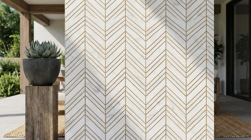 Calacatta Gold (Italian) Marble Honed Chevron Mosaic Chevron (LARGE) (w/ Calacatta Gold)