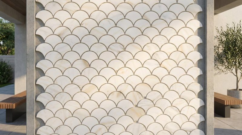 Calacatta Gold (Italian) Marble Honed Fan Mosaic FAN (Raindrop) Mosaic