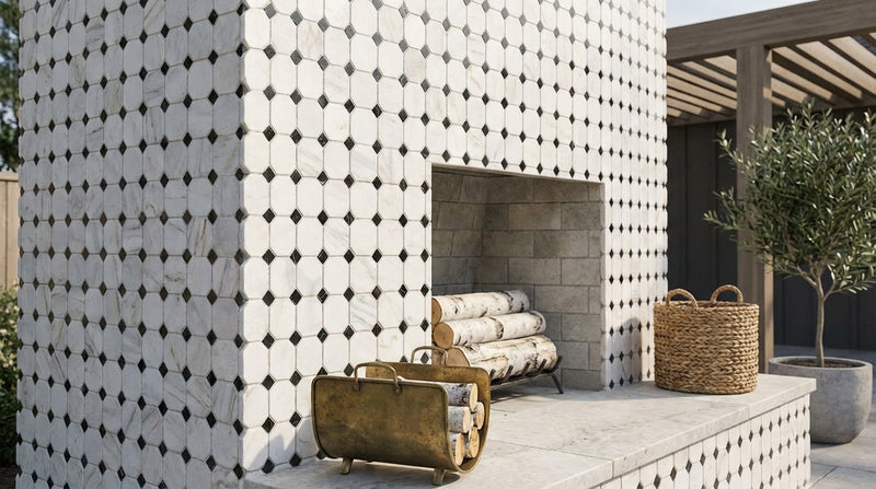 Calacatta Gold (Italian) Marble Honed Octagon Mosaic (w/ Black)
