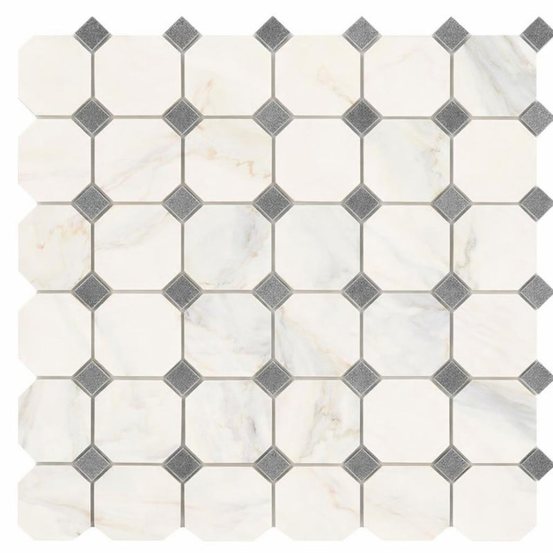 Calacatta Gold (Italian) Marble Honed Octagon Mosaic (w/ Blue-Gray)
