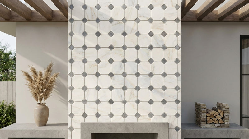 Calacatta Gold (Italian) Marble Honed Octagon Mosaic (w/ Blue-Gray)