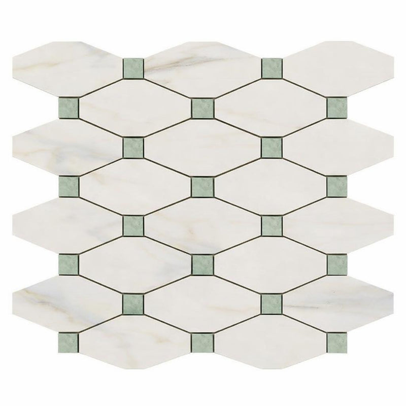 Calacatta Gold (Italian) Marble Honed Octagon Mosaic (w/ Ming-Green)