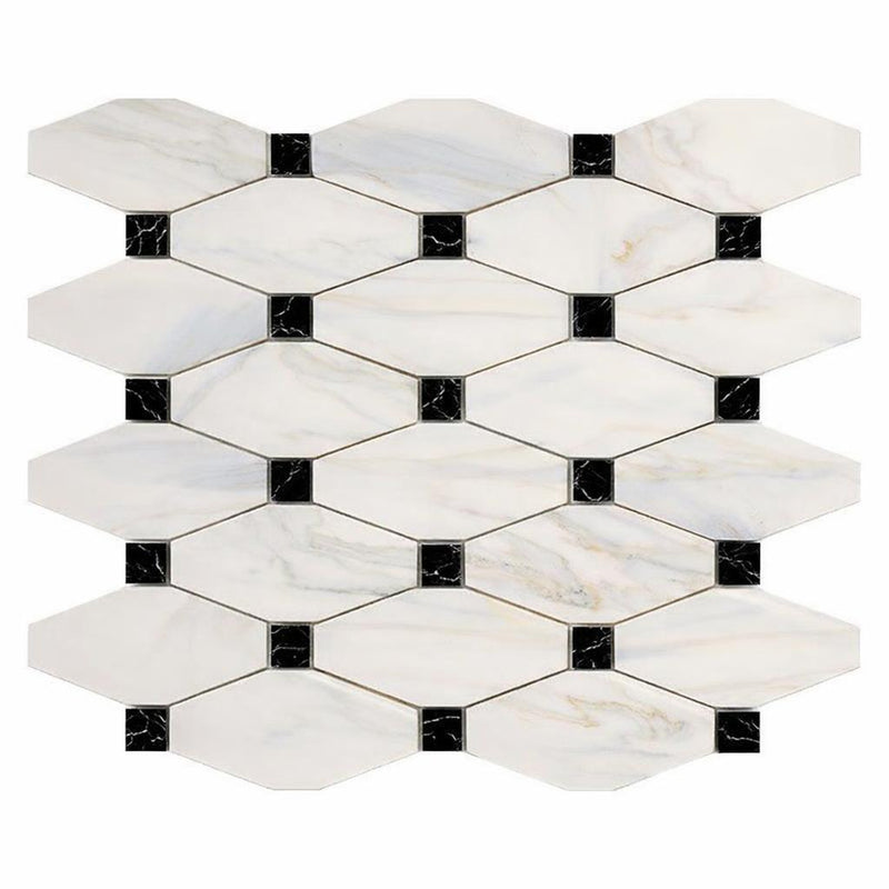 Calacatta Gold (Italian) Marble Honed Octave Mosaic Octave (Long Octagon) Mosaic (w/ Black)