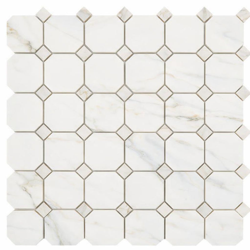 Calacatta Gold (Italian) Marble Honed Octave Mosaic Octave (Long Octagon) Mosaic (w/ Calacatta Gold)