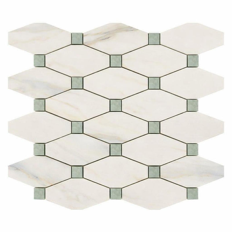 Calacatta Gold (Italian) Marble Honed Octave Mosaic Octave (Long Octagon) Mosaic (w/ Ming-Green)