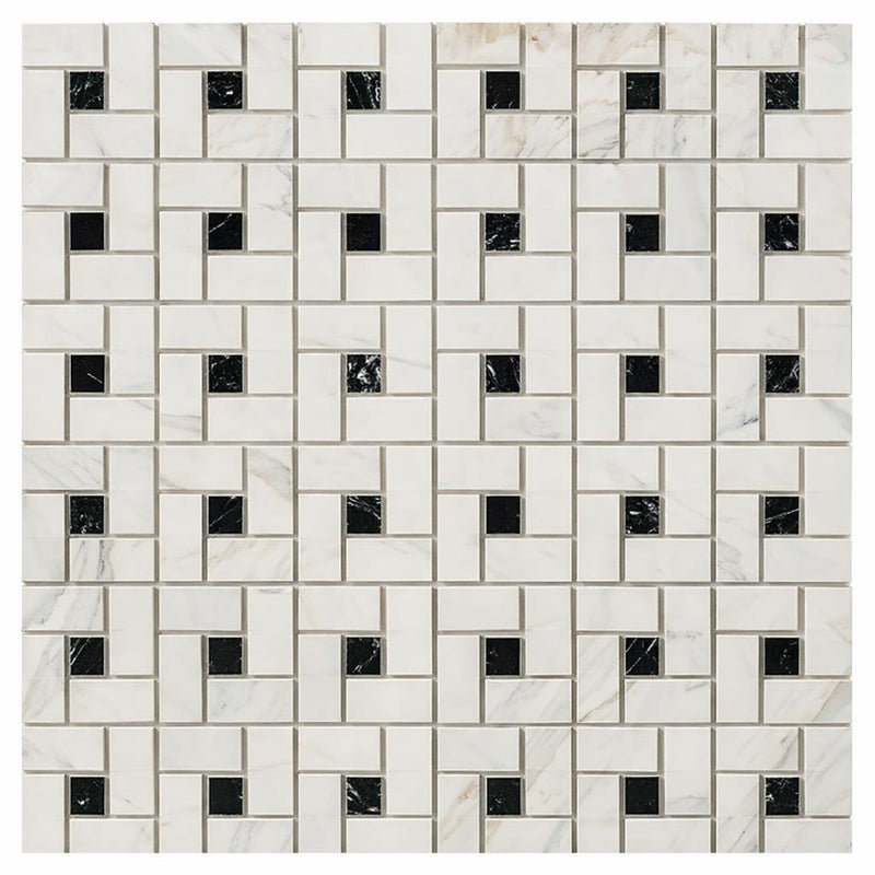 Calacatta Gold (Italian) Marble Honed Pinwheel Mosaic (w/ Black)