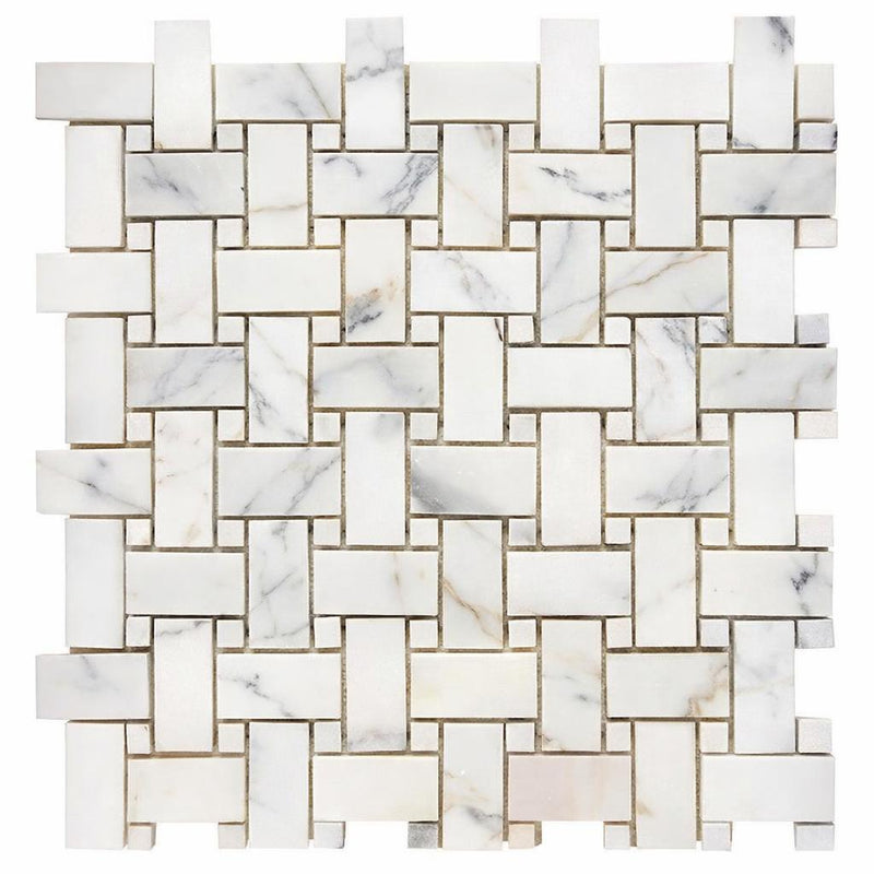 Calacatta Gold (Italian) Marble Honed Basketweave Mosaic (w/ Calacatta Gold)