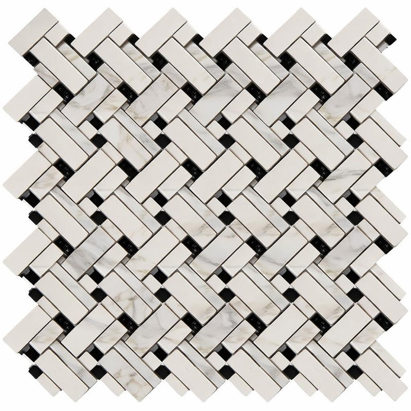 Calacatta Gold (Italian) Marble Honed Stanza Mosaic (w/ Black)