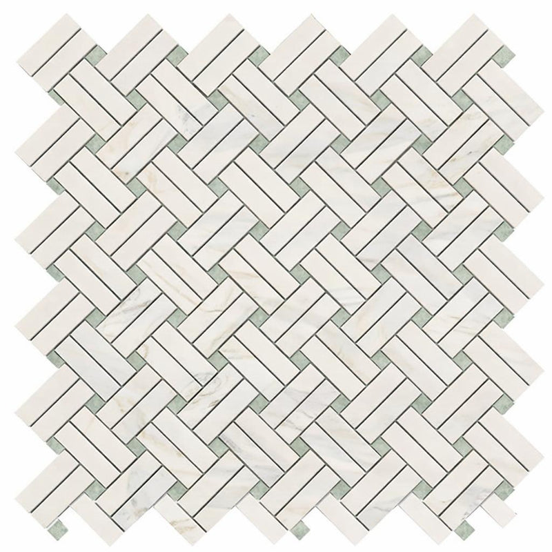 Calacatta Gold (Italian) Marble Honed Stanza Mosaic (w/ Ming-Green)