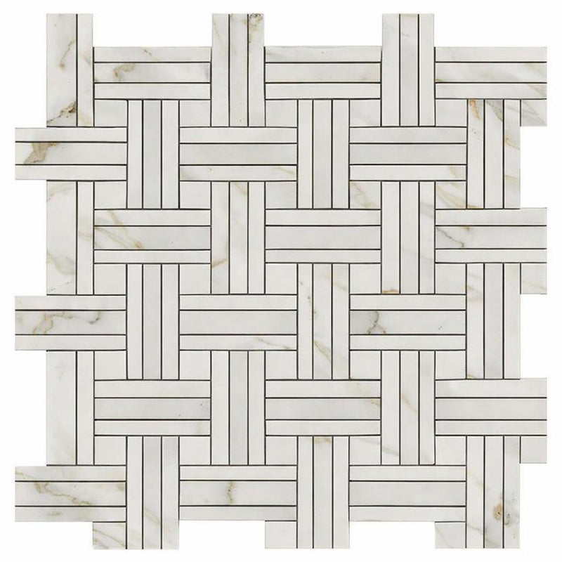 Calacatta Gold (Italian) Marble Honed Mosaic Triple-Weave (w/ Calacatta Gold)