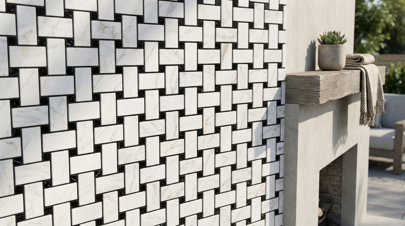 Calacatta Gold (Italian) Marble Honed Basketweave Mosaic (w/ Black - (LARGE))