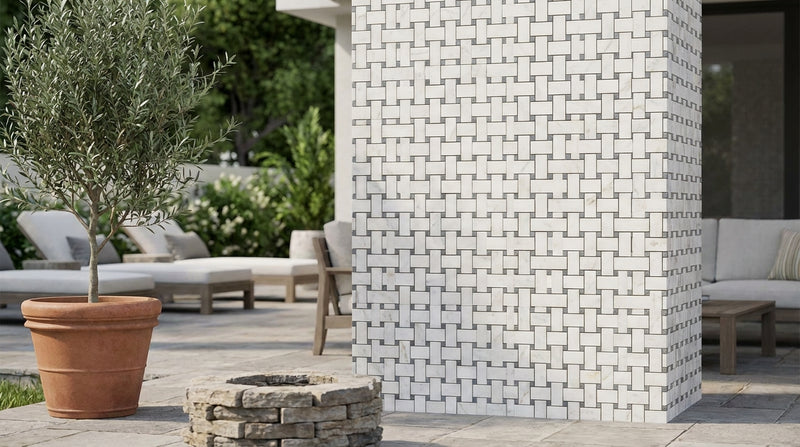 Calacatta Gold (Italian) Marble Honed Basketweave Mosaic (w/ Blue-Gray - (LARGE))