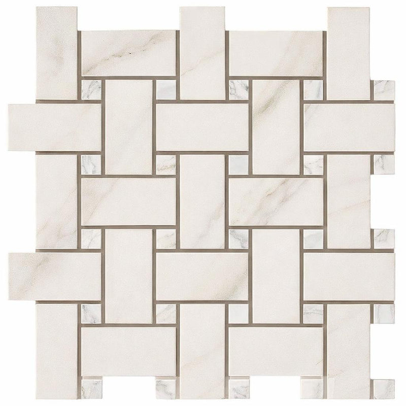 Calacatta Gold (Italian) Marble Honed Basketweave Mosaic (w/ Calacatta Gold - (LARGE))