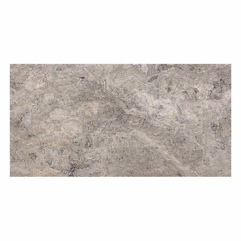 Silver (Pewter Blend) Travertine Versailles Pattern Unfilled, Brushed & Chiseled Travertine Tile