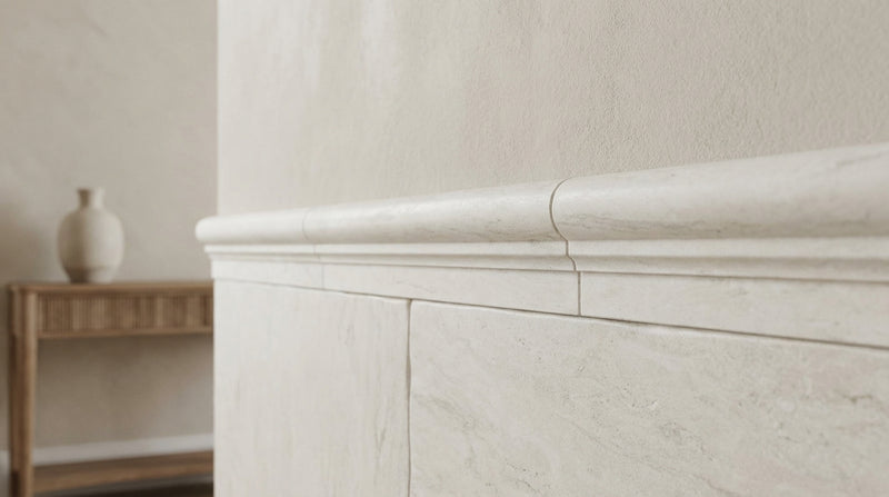 Bianco Dolomiti (White Dolomite) 2x12 Honed Tile OG-1 (Single-step Chair Rail Trim)