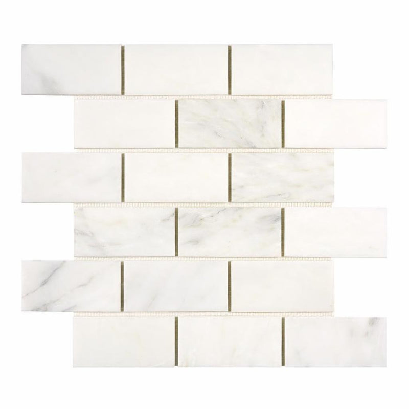 Oriental White (Asian Statuary) Marble 2x4 Honed Brick Joint Mosaic Straight-Edged Brick Mosaic