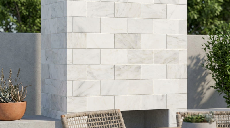 Oriental White (Asian Statuary) Marble 2x4 Honed Brick Joint Mosaic Straight-Edged Brick Mosaic