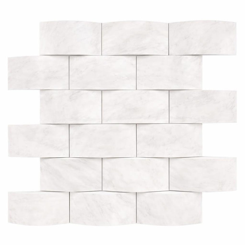 Oriental White (Asian Statuary) Marble 2x4 Honed Mosaic Round-Faced (CNC-Arched / Wavy)