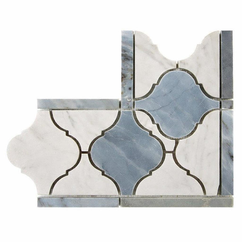 Carrara White (Italian) Marble Honed Tile Luxury (Lantern) Border CORNER (w/ Blue-Gray) Luxury Border CORNER