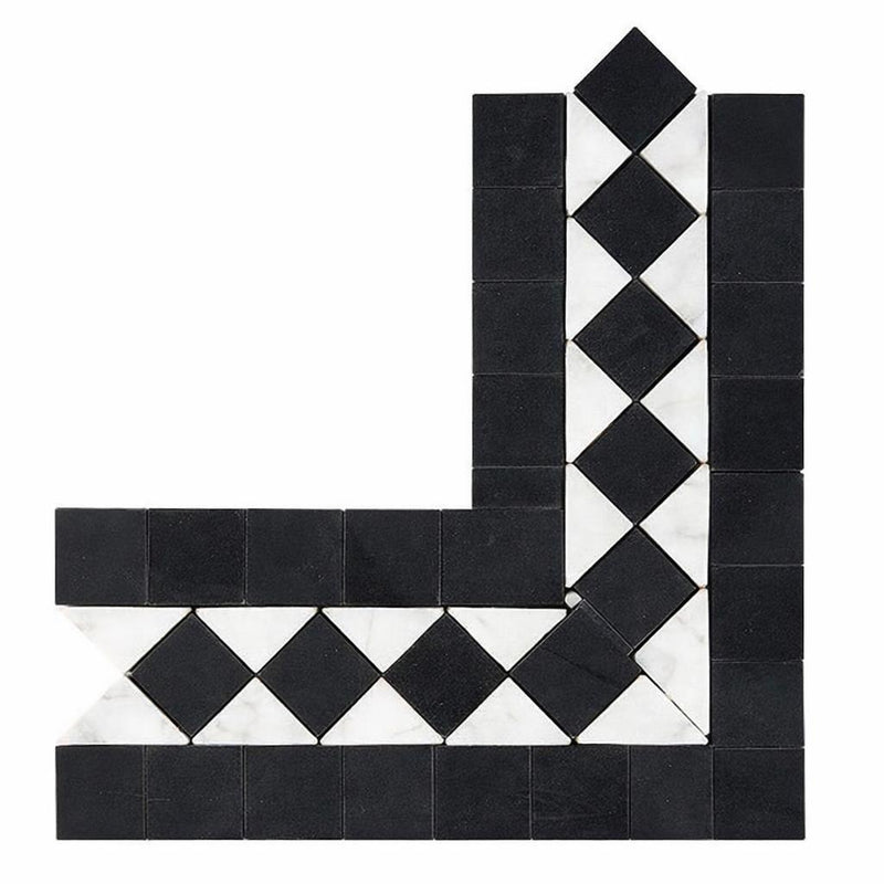 Carrara White (Italian) Carrara White Marble Polished / Honed Tile BIAS Border CORNER (w/ Black)