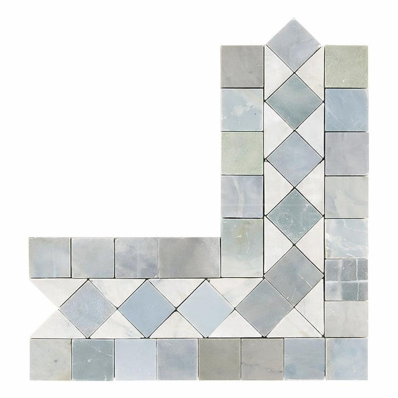 Carrara White (Italian) Carrara White Marble Polished / Honed Tile BIAS Border CORNER (w/ Blue-Gray)