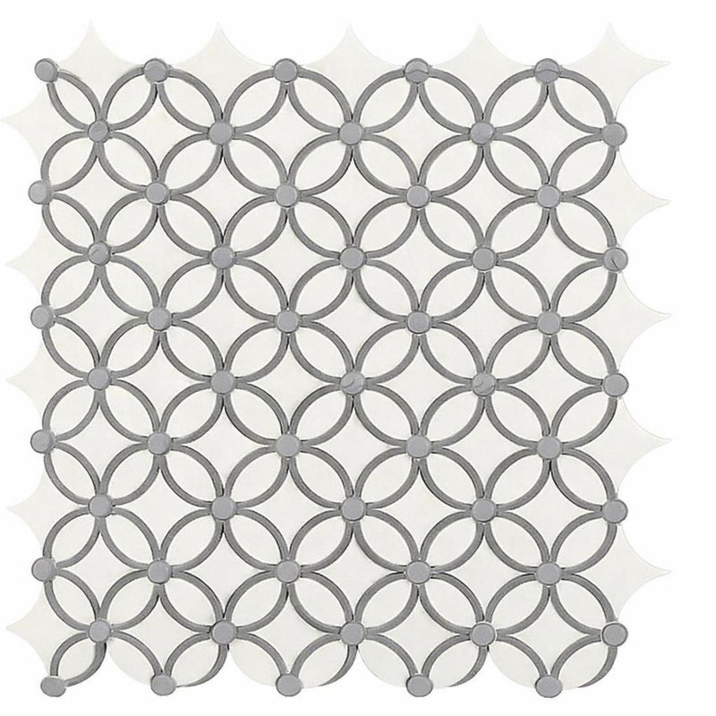 Carrara White (Italian) Carrara White Marble Polished / Honed Tile Florida Flower Border CORNER (Blue-Gray)