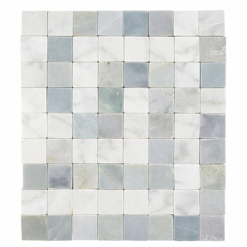 Carrara White (Italian) Carrara White Marble Polished / Honed Tile Greek Key Border CORNER (w/ Blue-Gray)