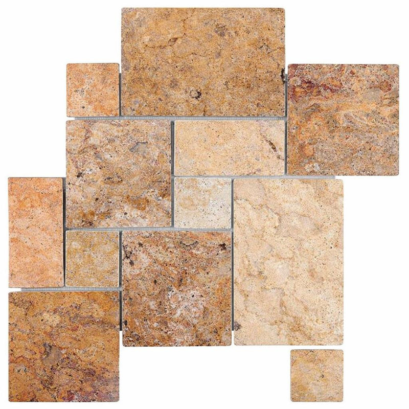 Scabos Travertine Tumbled Travertine OPUS Mini-Pattern Mosaic OPUS Mini-Pattern (4 pcs.) Mosaic (Interlocking)