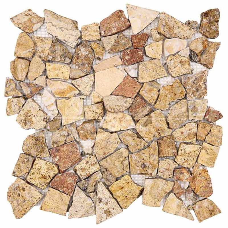 Scabos Travertine Tumbled Travertine Flat Pebble / Paledian Mosaic Flat Pebble / Paledian (Random Broken) Mosaic