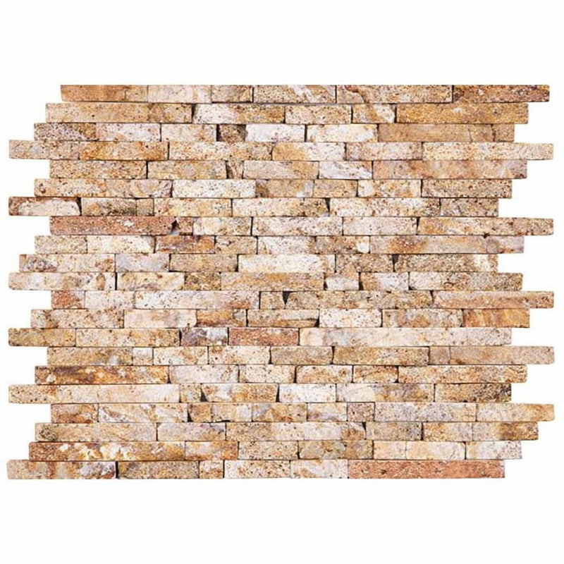 Scabos Travertine Tumbled Travertine Random Strip Mosaic