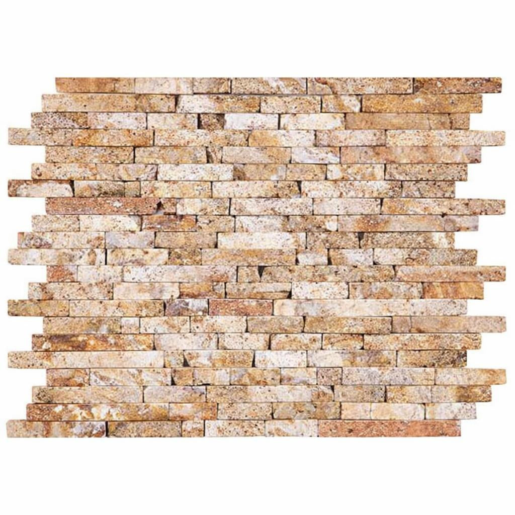 Scabos Travertine Tumbled Travertine Random Strip Mosaic — Solidshape