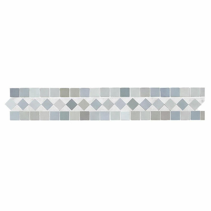Carrara White (Italian) Carrara White Marble 2x12 Polished / Honed Tile BIAS Border (w/ Blue-Gray)