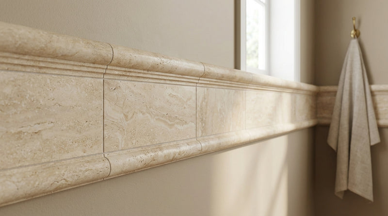 Durango / Paredon (Mexican) - Cross Cut Durango Travertine 2x12 Honed Travertine Tile OG-1 (Single-step Chair Rail Trim)